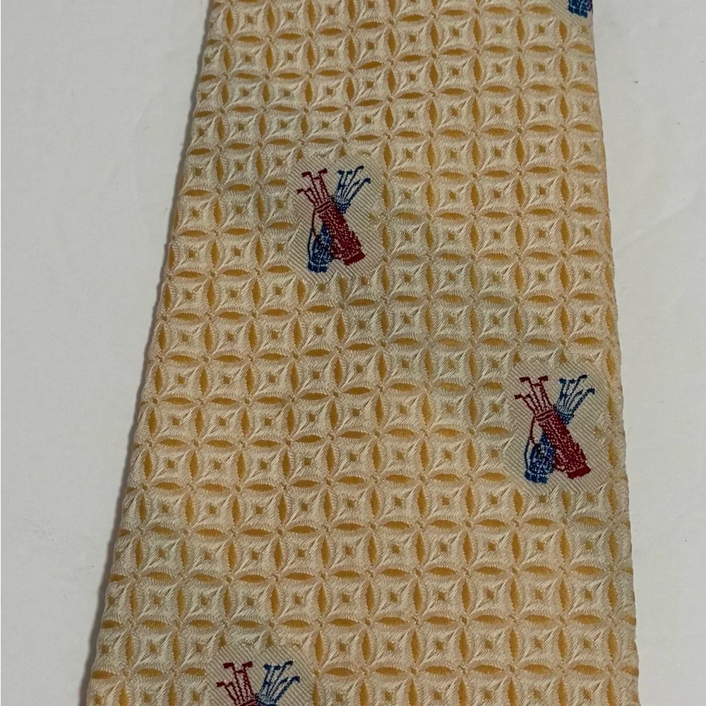 Barry of London Vintage Cream and Yellow Tie with Golf Design and Geo Pattern